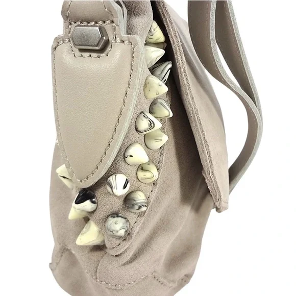 Liebeskind Hyena Grey Light Taupe Suede - Leather Studded Shoulder Bag - Purse - Picture 6 of 14